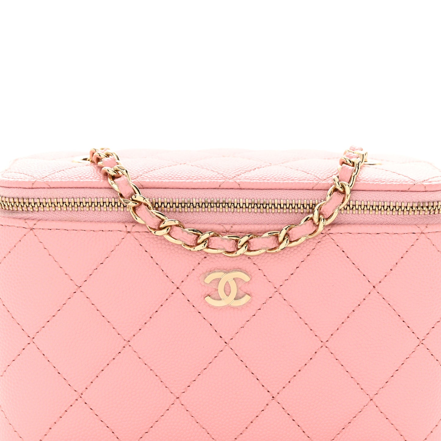 Caviar Quilted Small Vanity Case With Chain Pink