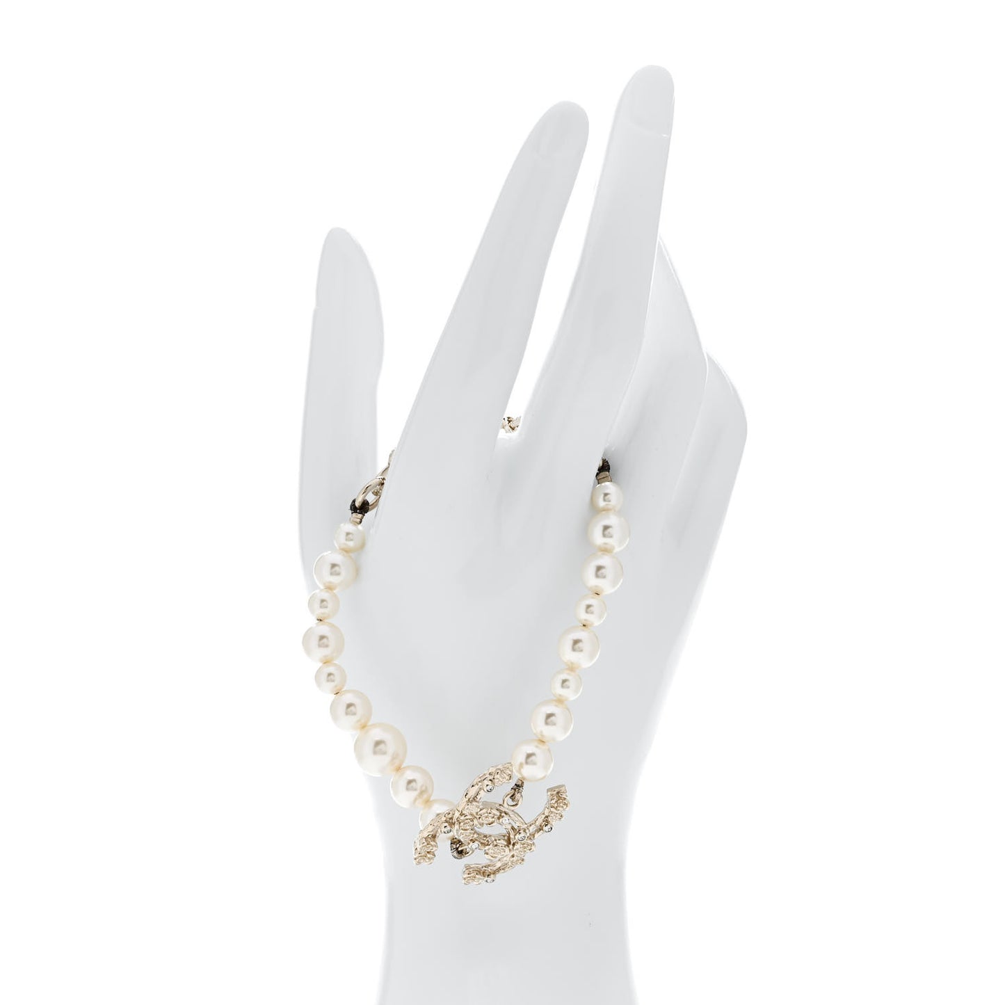 Graduated Pearl Crystal CC Bracelet Gold