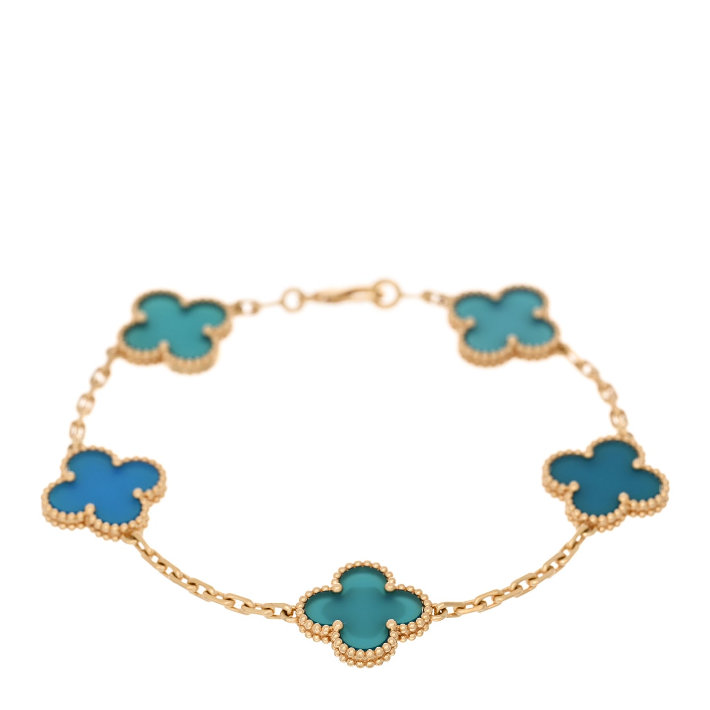 18K Yellow Gold Blue Agate 5 Motifs Vintage Alhambra Bracelet