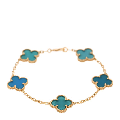 Van Cleef & Arpels 18K Yellow Gold Blue Agate 5 Motifs Vintage Alhambra Bracelet 1 of 5
