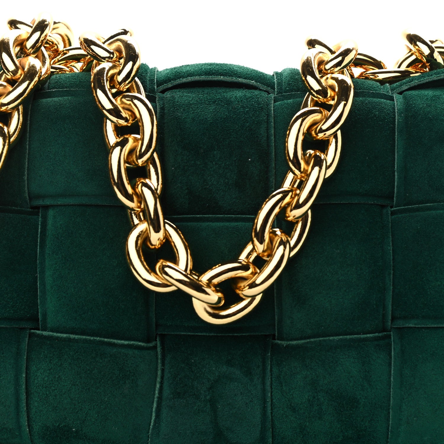 Bottega Veneta Suede Maxi Intrecciato Padded Chain Cassette Crossbody Bag Emerald Green 8 of 10