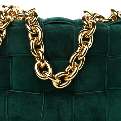 Bottega Veneta Suede Maxi Intrecciato Padded Chain Cassette Crossbody Bag Emerald Green 8 of 10