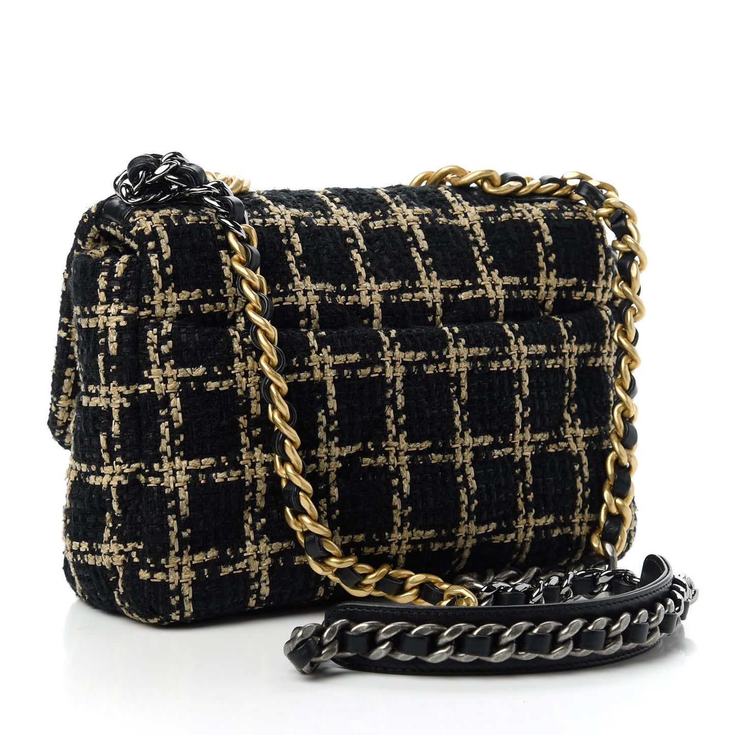 Tweed Quilted Medium Chanel 19 Flap Black Beige