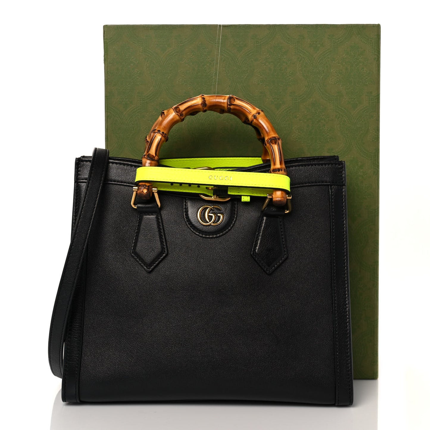 Calfskin Small Diana Tote Bag Black Yellow Fluo
