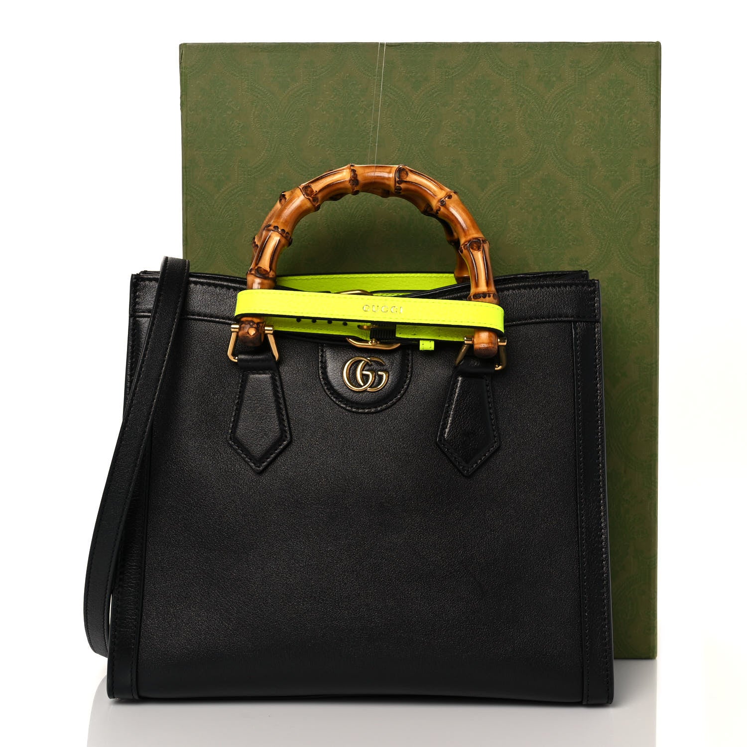 Gucci Calfskin Small Diana Tote Bag Black Yellow Fluo 10 of 10
