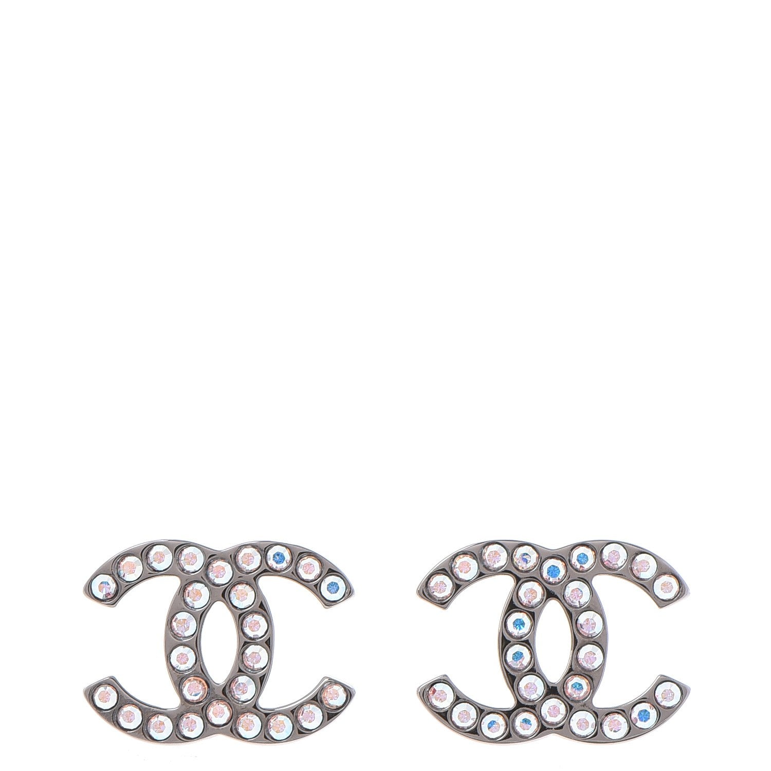 Chanel Iridescent Crystal CC Earrings Silver Multicolor 1 of 5