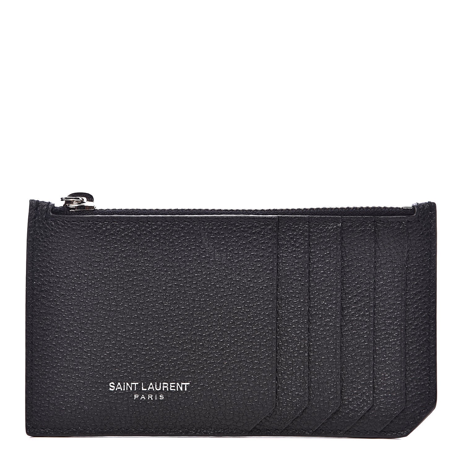 Saint Laurent Grained Calfskin 5 Fragments Zip Pouch Card Holder Black 1 of 8