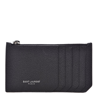 Saint Laurent Grained Calfskin 5 Fragments Zip Pouch Card Holder Black 1 of 8