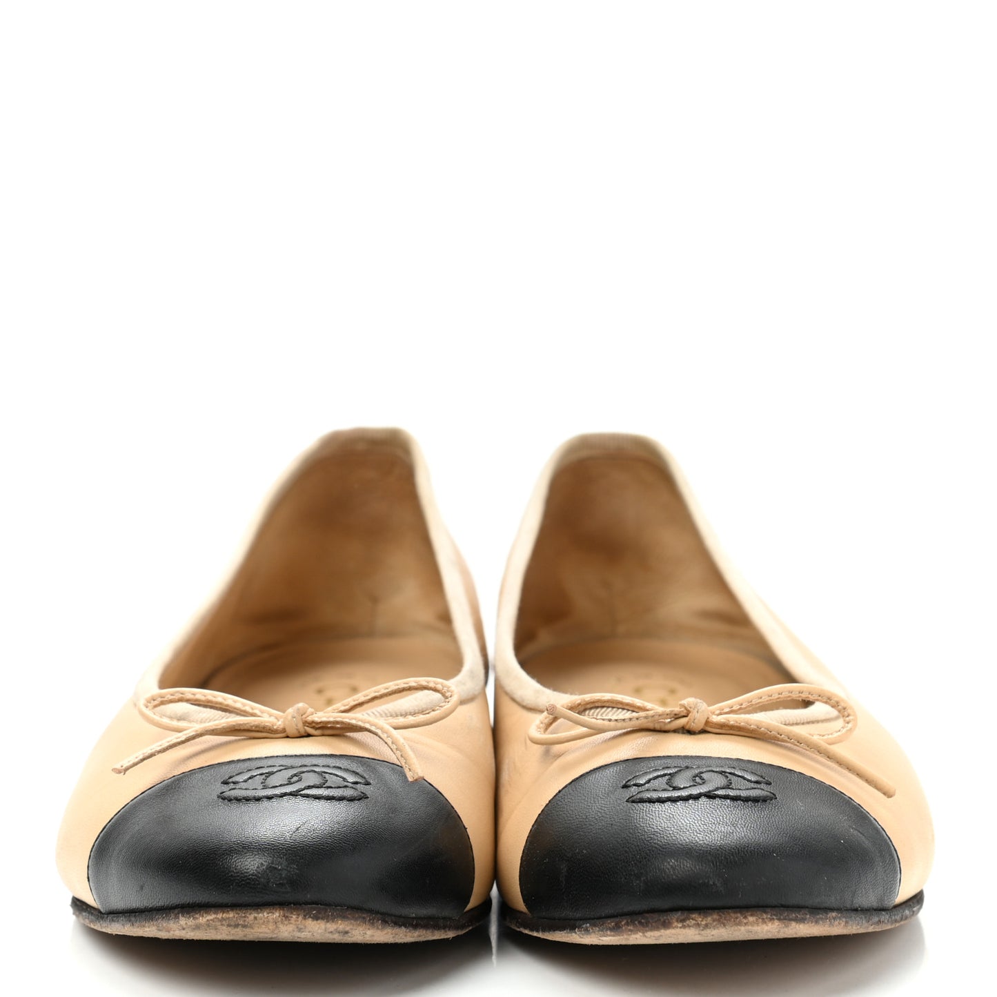 Lambskin Cap Toe Ballerina Flats 38 Beige Black
