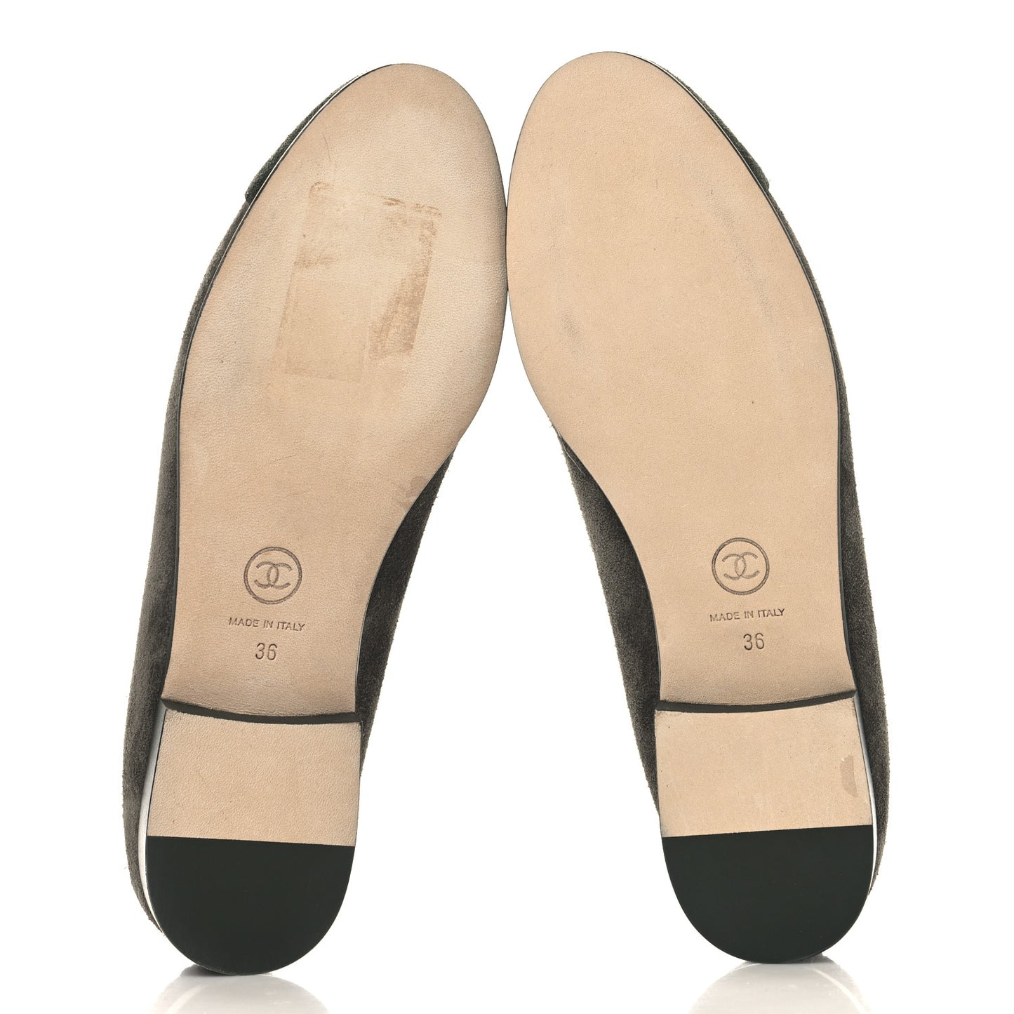 Suede Calfskin Cap Toe CC Ballerina Flats 36 Dark Khaki Dark Green