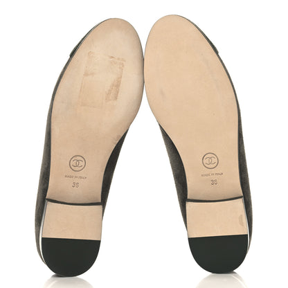 Chanel Suede Calfskin Cap Toe CC Ballerina Flats 36 Dark Khaki Dark Green 6 of 10