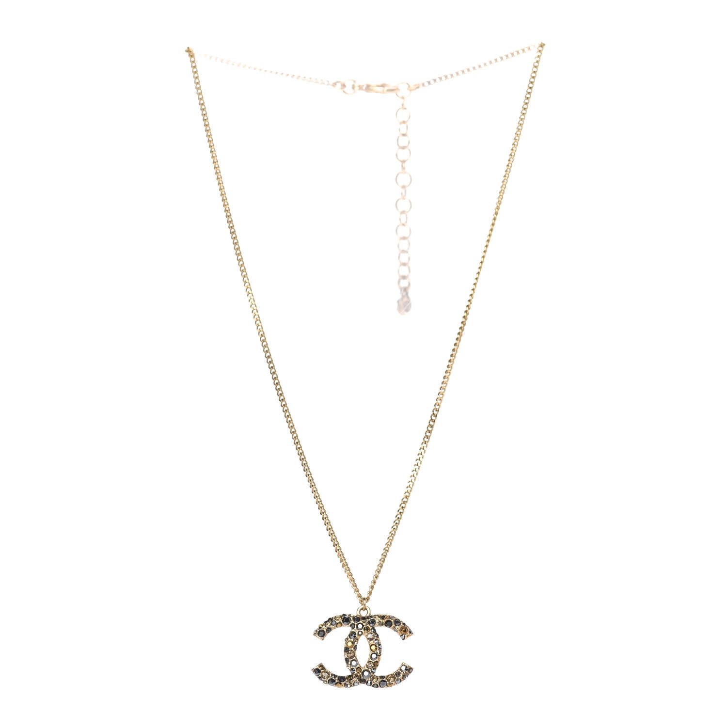 Chanel Crystal CC Pendant Necklace Gold 3 of 7