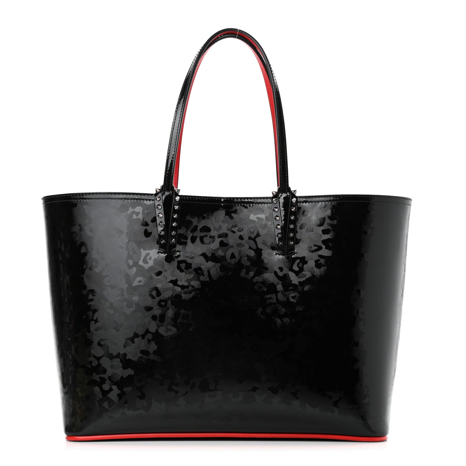 Christian Louboutin Patent Calfskin Print Leopard Print Spikes East West Cabata Tote Black 3 of 11