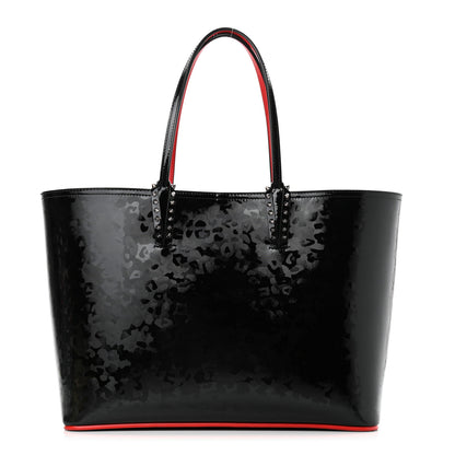 Christian Louboutin Patent Calfskin Print Leopard Print Spikes East West Cabata Tote Black 3 of 11
