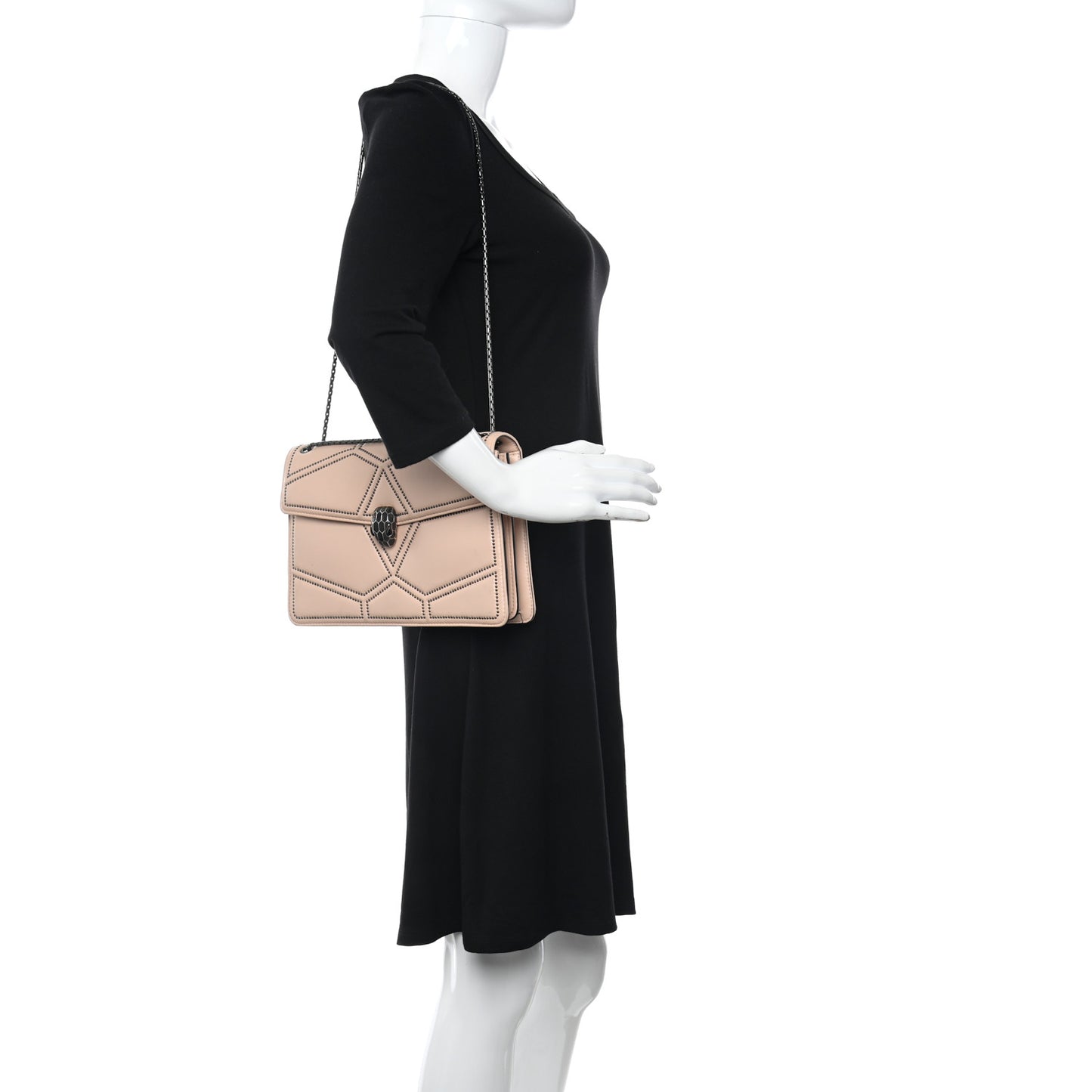 Calfskin Studded Serpenti Forever Crossbody Bag Beige