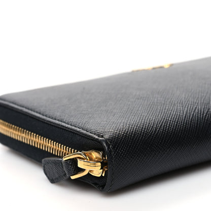 Prada Saffiano Metal Large Zip Around Travel Wallet Black 7 of 15