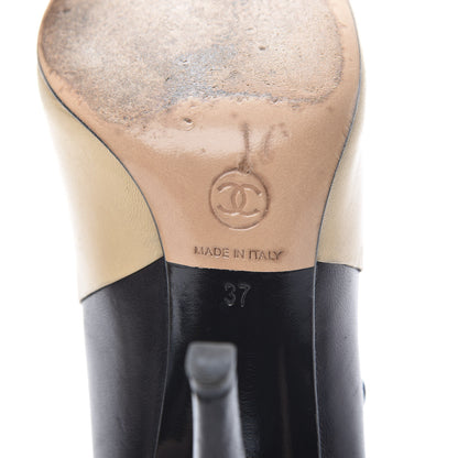 Chanel Lambskin Cap Toe Mary Jane Pumps 37 Beige Black 8 of 14