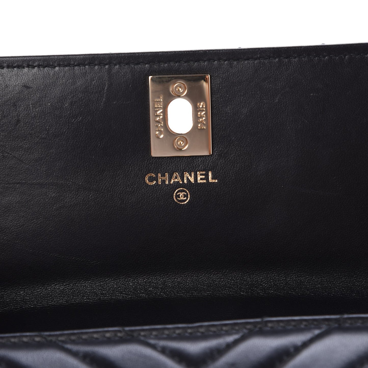 Lambskin Chevron Quilted Trendy CC Wallet On Chain WOC Black