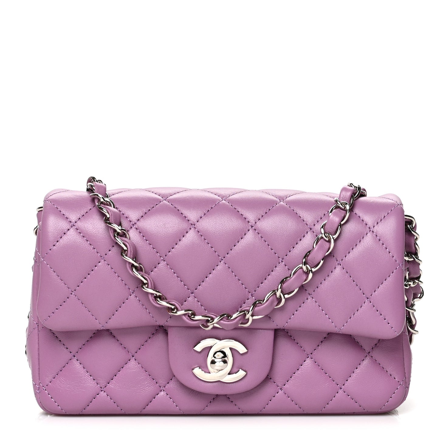 Lambskin Quilted Mini Rectangular Flap Purple