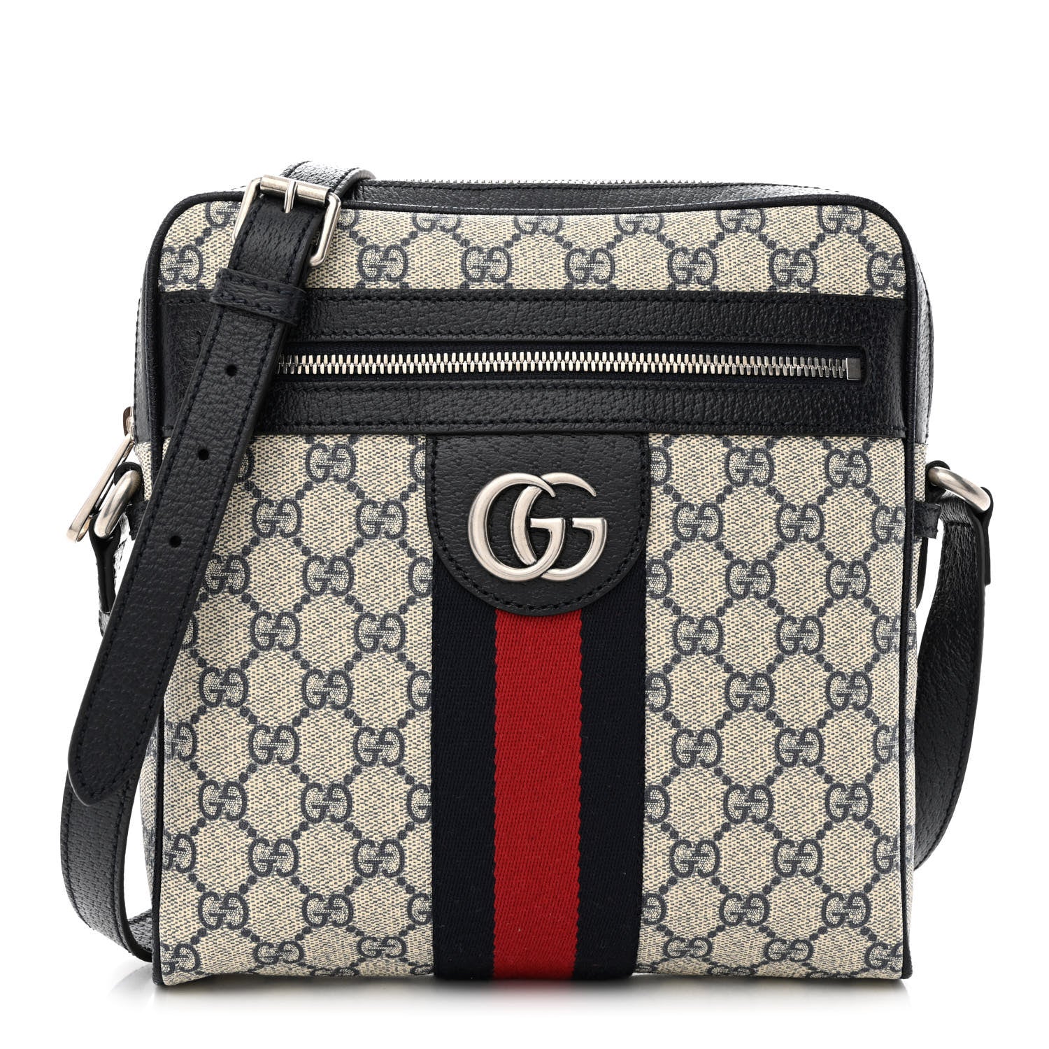 Gucci GG Supreme Monogram Textured Dollar Calfskin Web Small Ophidia Messenger Bag Beige Blue 1 of 10
