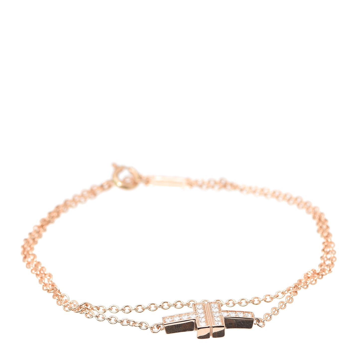 18K Rose Gold Diamond T Double Chain Bracelet