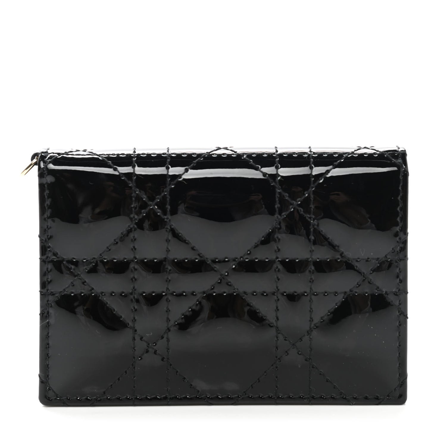 Patent Cannage Small Lady Dior Flap Card Holder Black