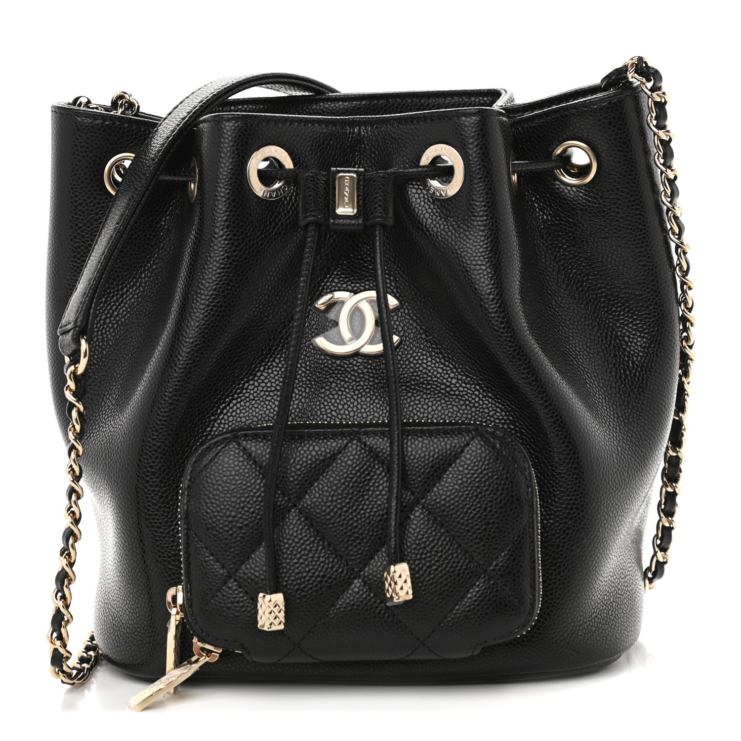 Chanel Caviar Quilted CC Pocket Bucket Bag Black 1 of 9