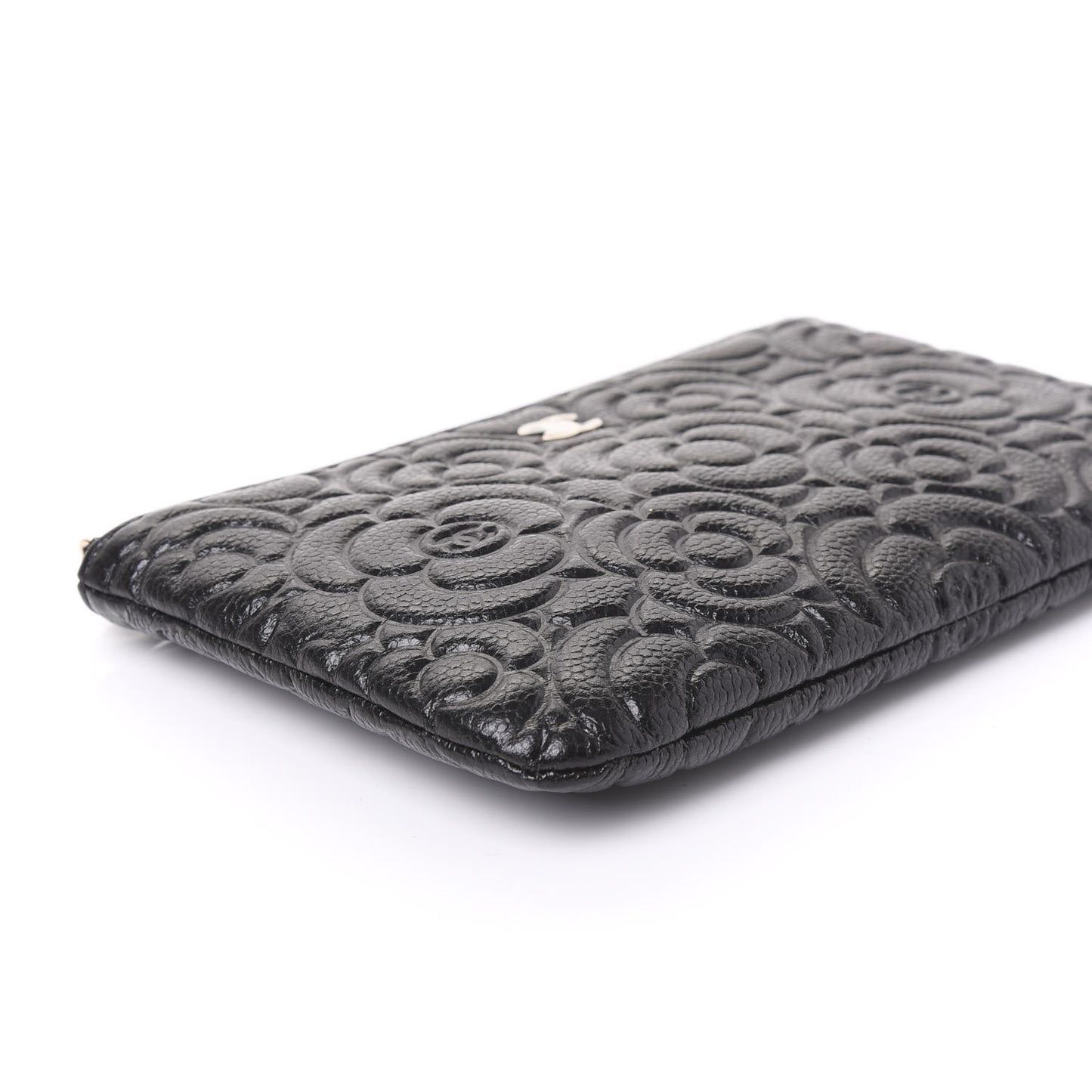 Caviar Camellia Embossed Cosmetic Pouch Black