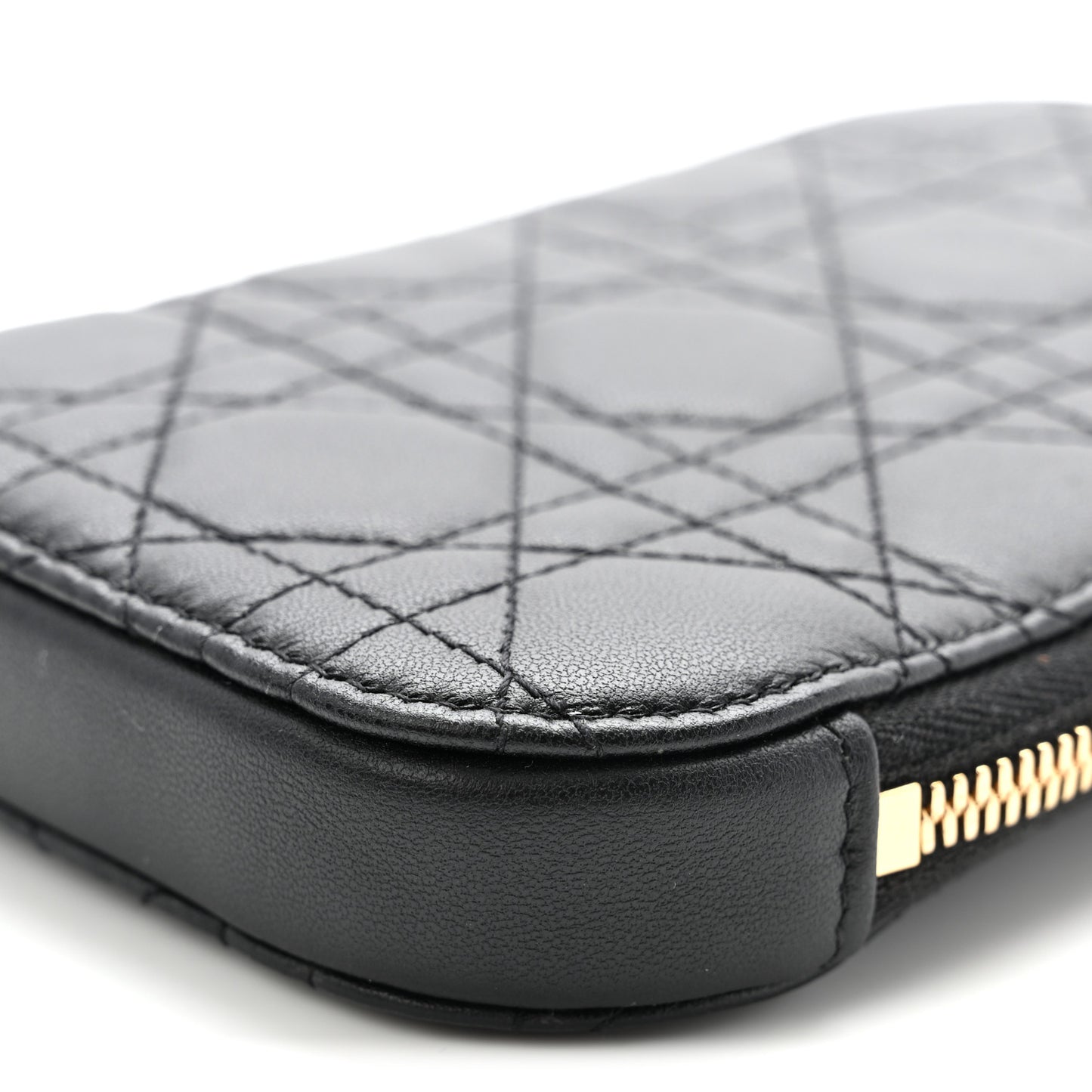 Lambskin Cannage Lady Dior Phone Holder Black