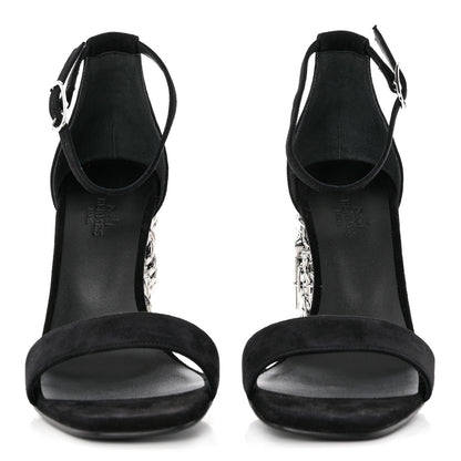 Hermes Suede Goatskin Glam 105 Sandals 38.5 Black 2 of 8