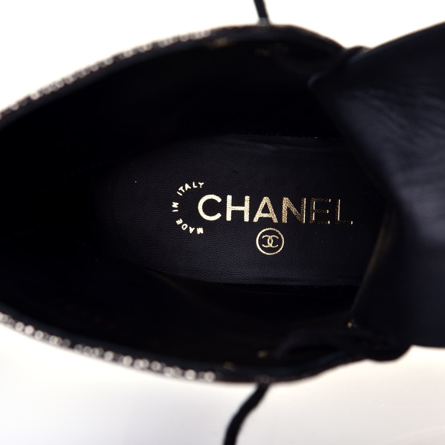 Chanel Laminated Calfskin CC Lace Up Short Boots 38.5 Gold Silver 6 of 8