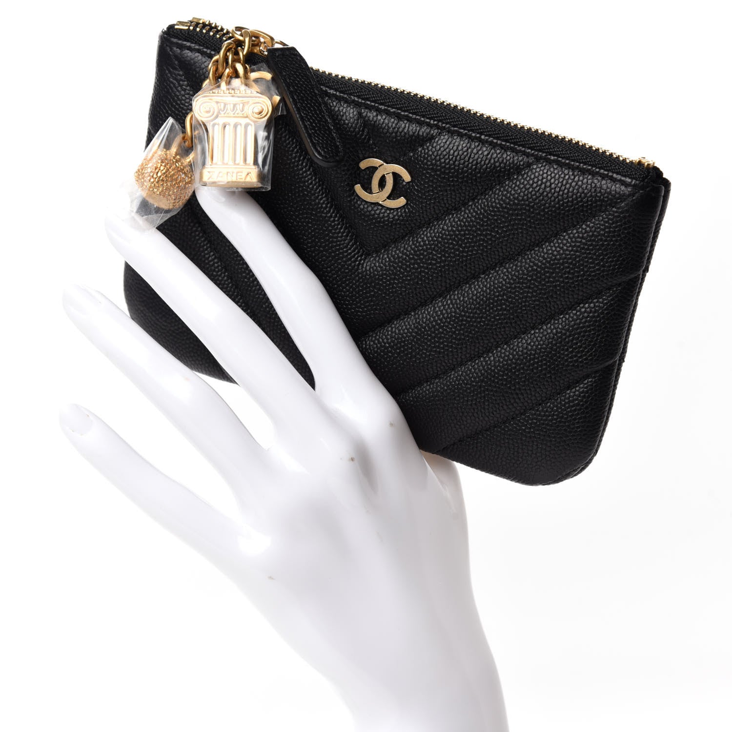 Chanel Caviar Chevron Quilted Small Ancient Greek Charms Cosmetic Case Black 2 of 8
