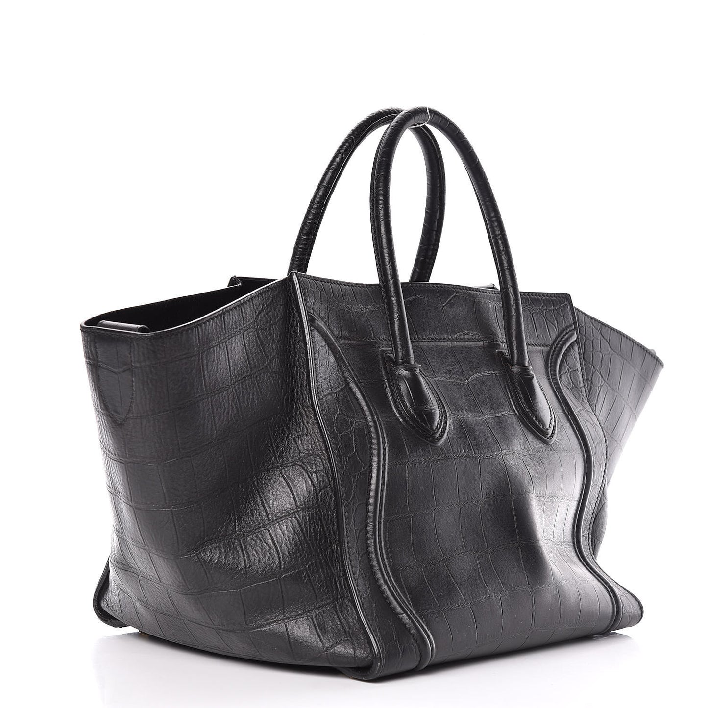 Crocodile Embossed Calfskin Medium Phantom Luggage Black