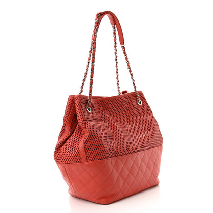 Chanel Calfskin Perforated Up In The Air North South Tote Red 3 of 11