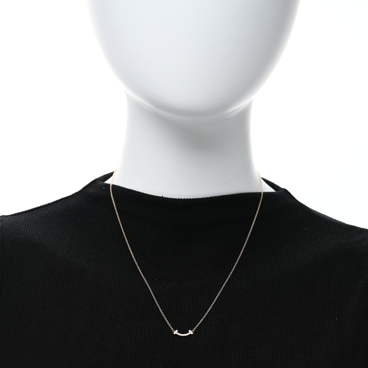 Tiffany 18K Rose Gold Diamond Mini T Smile Pendant Necklace 2 of 4