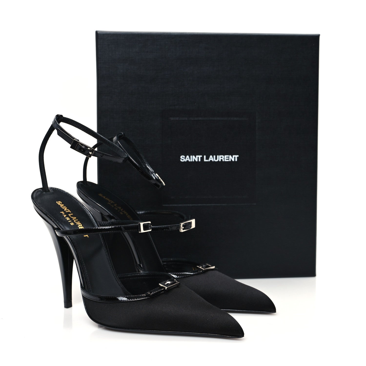 Saint Laurent Crepe Satin Jones 110 Strap Pumps 39 Black 10 of 10