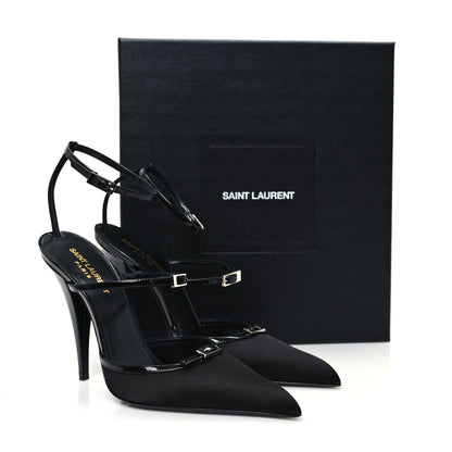Saint Laurent Crepe Satin Jones 110 Strap Pumps 39 Black 10 of 10