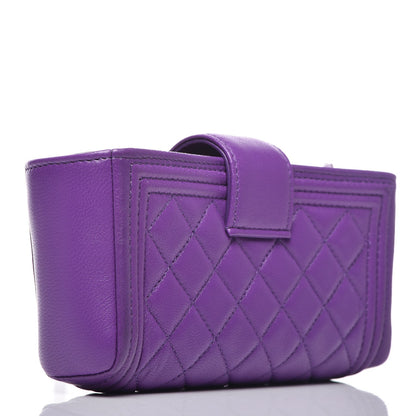 Chanel Lambskin Quilted Mini Boy Phone Holder Clutch Purple 3 of 10