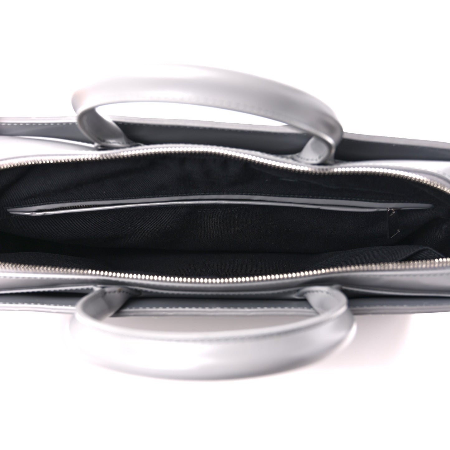Shiny Calfskin Intrecciato Frame Briefcase Concrete