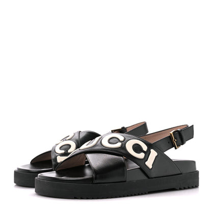 Gucci Logo Calfskin Slingback Sandals 38 Black 3 of 9