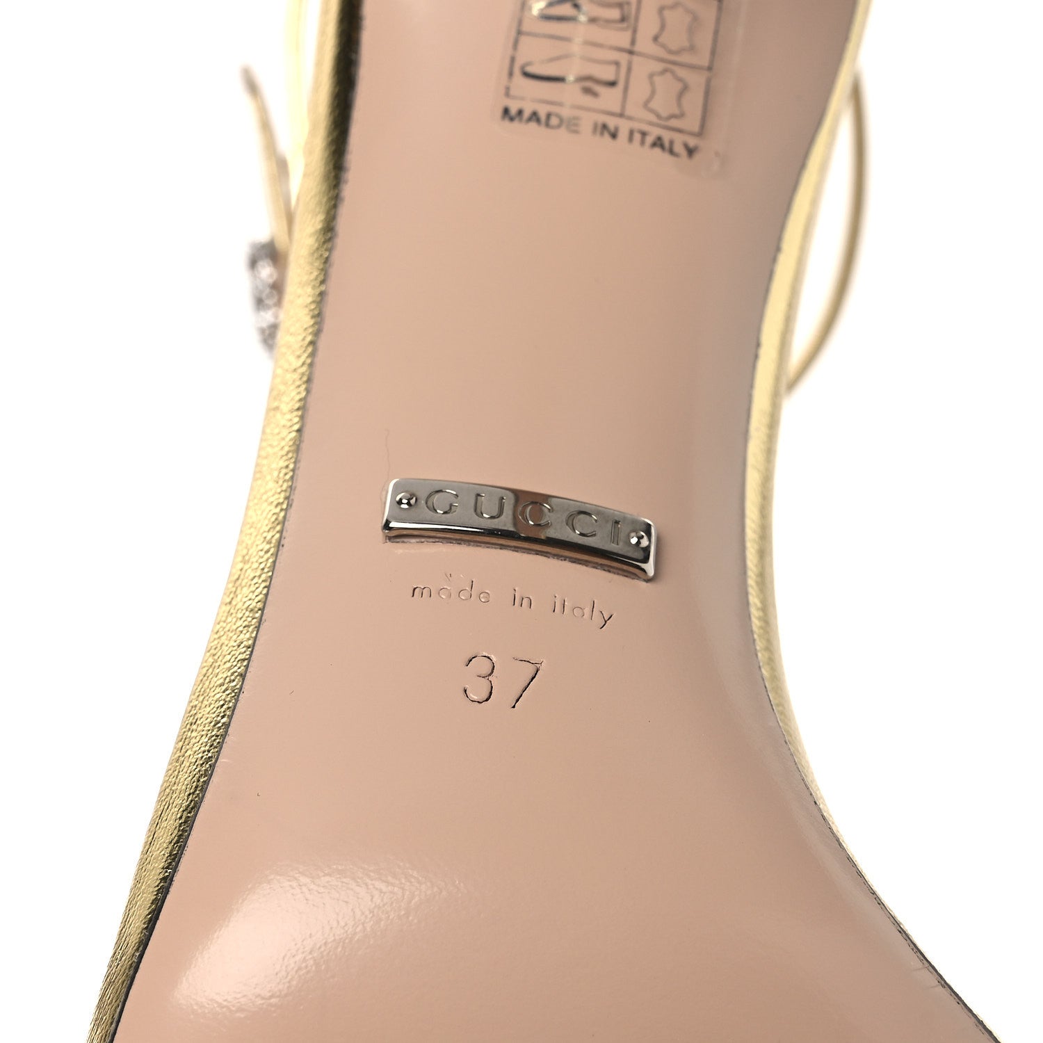 Gucci Metallic Crystal GG Ankle Strap High Heel Sandals 37 Gold 9 of 13