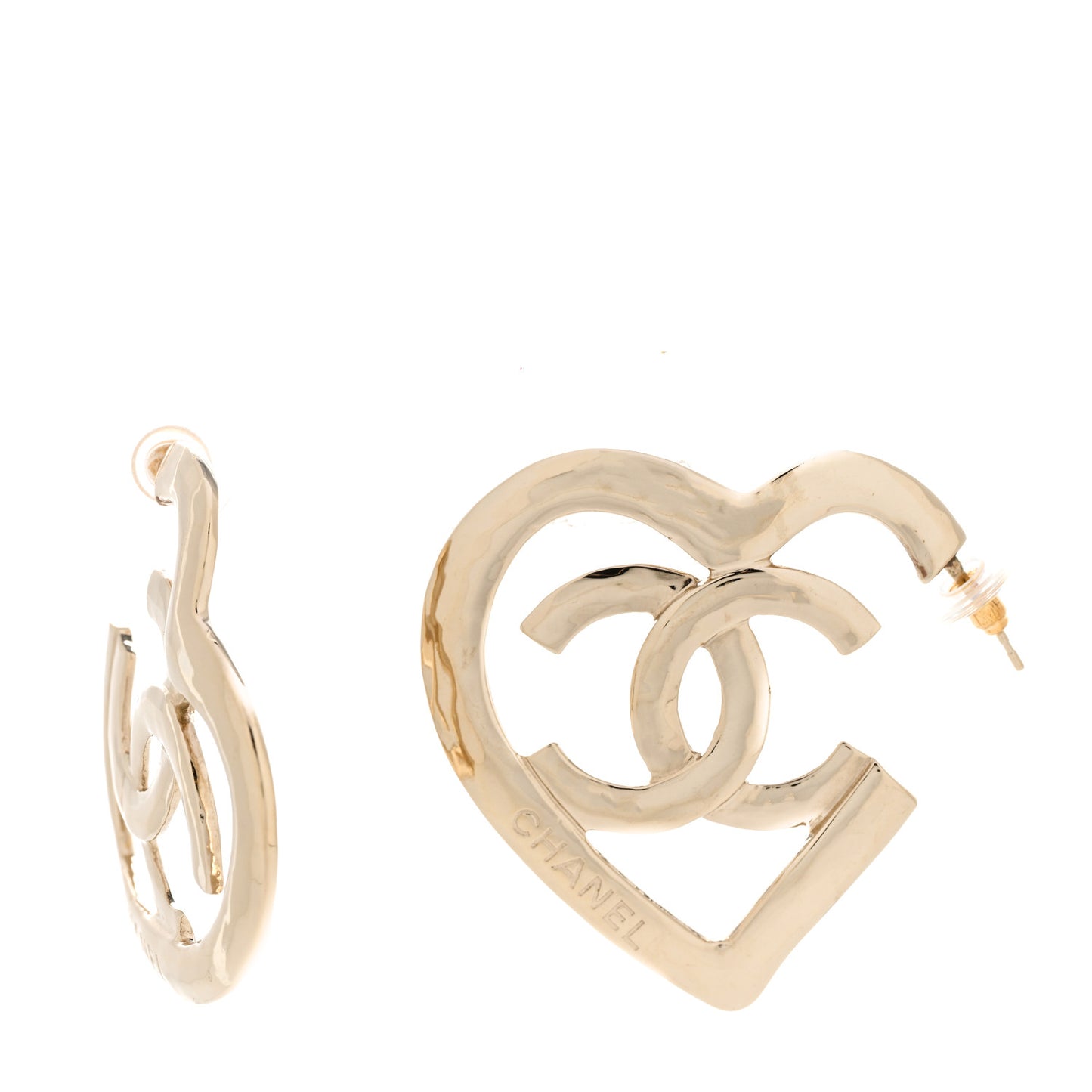 Metal CC Heart Coco In Love Hoop Earrings Gold