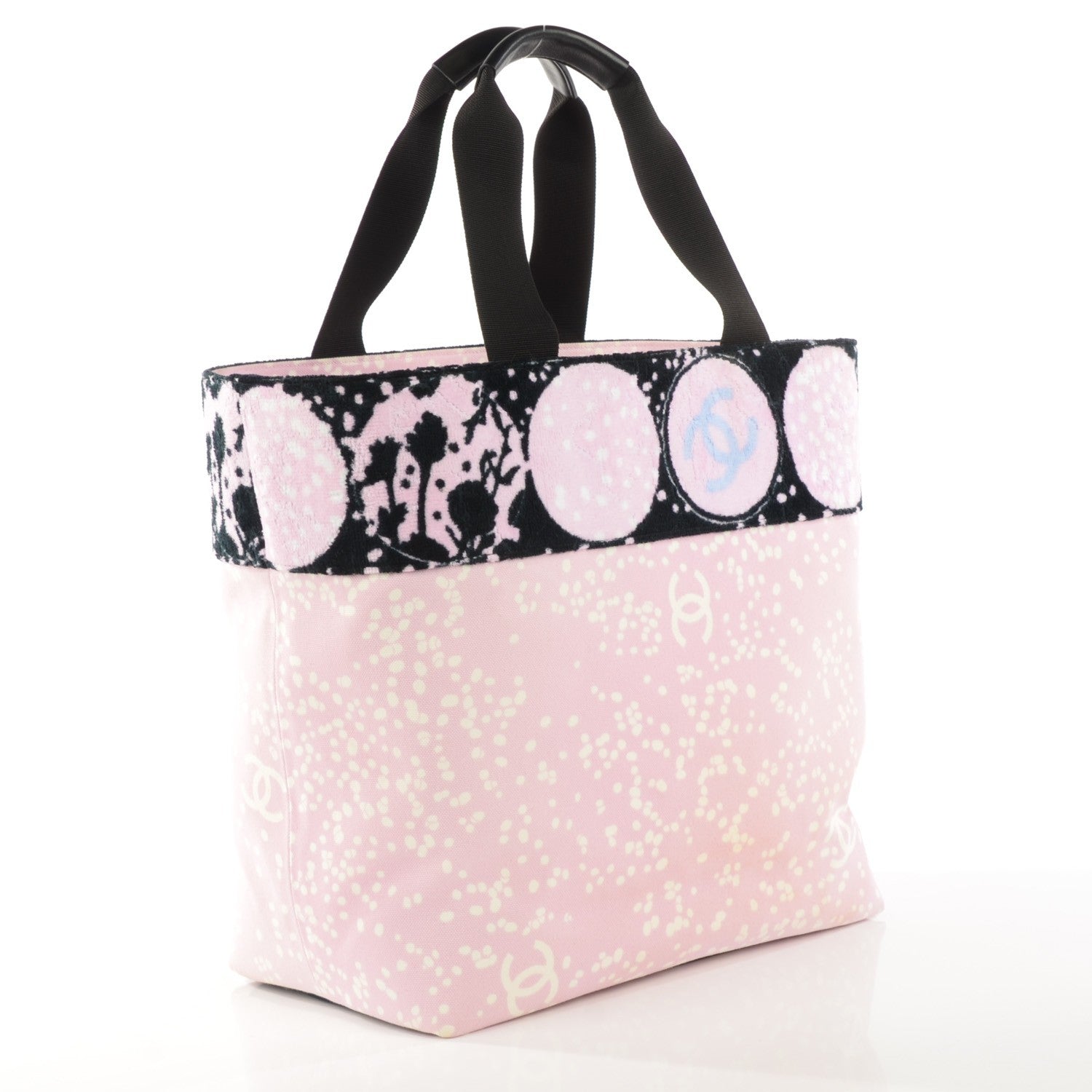 Chanel Terry Cotton Canvas Printed Large CC Tote Pink Black 3 of 6