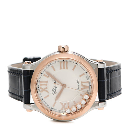 Chopard Stainless Steel 18K Rose Gold Alligator 5 Diamond 33mm Happy Sport Automatic Watch 2 of 6
