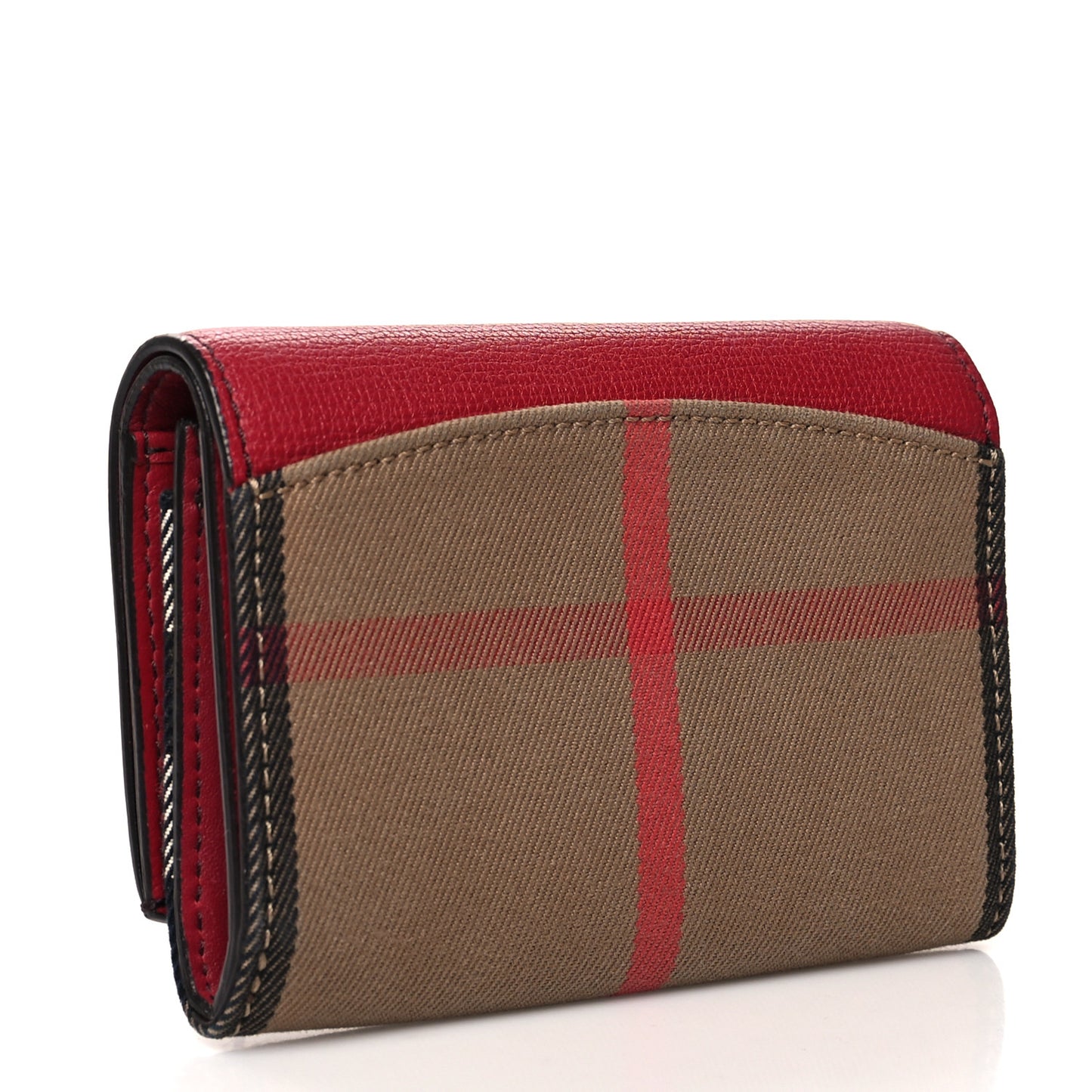 Grainy Calfskin House Check Wellington Wallet Red
