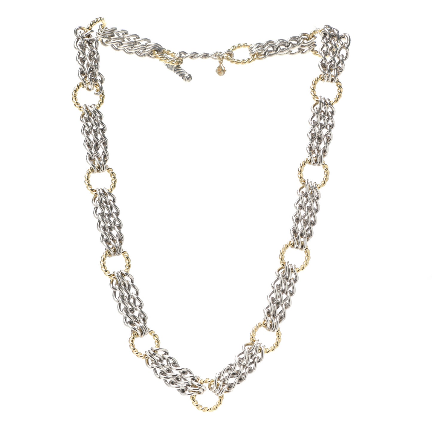 Silver Sterling 18k Yellow Gold 3-Row Cable Circle Necklace