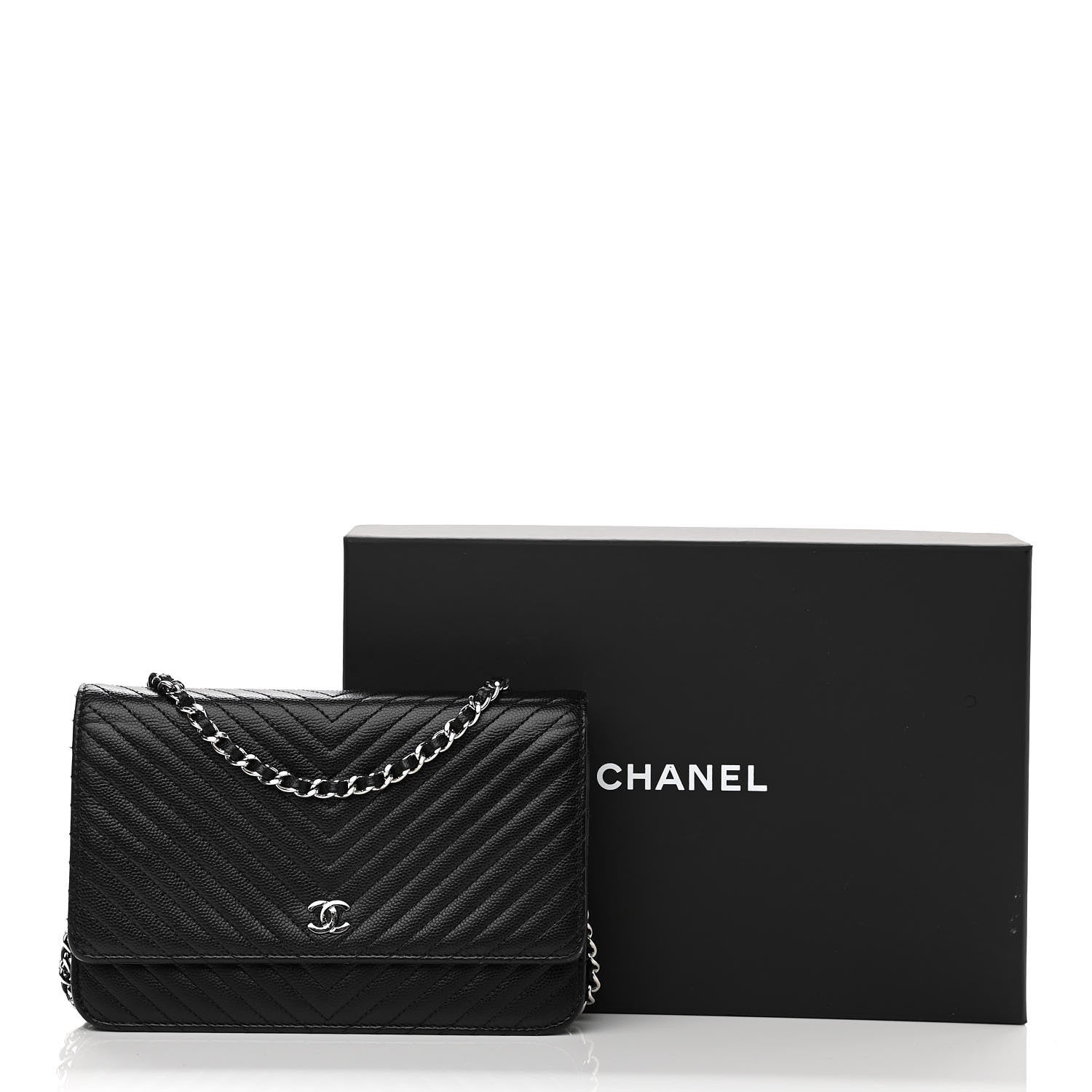 Chanel Caviar Chevron Quilted Wallet On Chain WOC Black 15 of 15