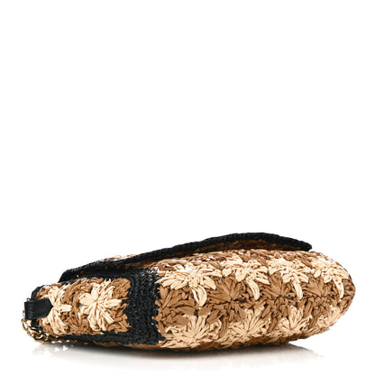 Gucci Raffia Azalea Calfskin Crochet Flower Small GG Marmont Shoulder Bag Natural Ecru Black 4 of 9