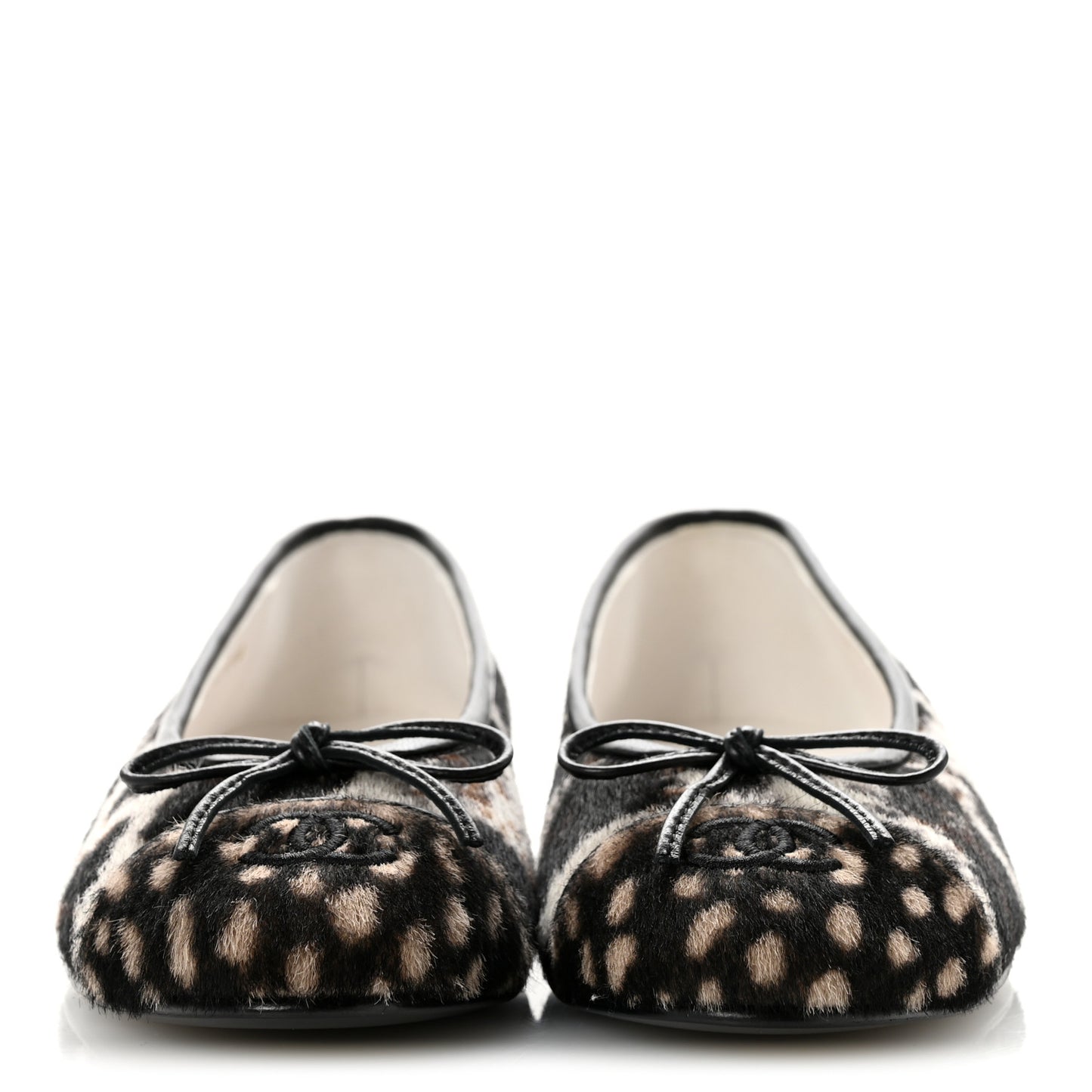 Pony Hair Calfskin Cap Toe CC Ballerina Flats  37 White Brown Black