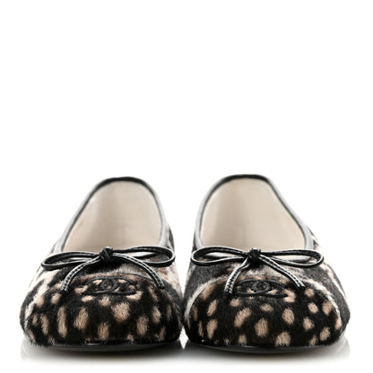Chanel Pony Hair Calfskin Cap Toe CC Ballerina Flats  37 White Brown Black 3 of 10
